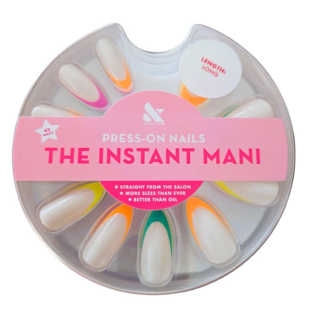 Olive & June Instant Mani Long Rainbow French Press On Nails Neon Tips